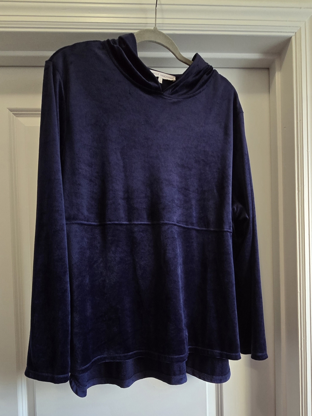 Carole Hochman Navy Blue Velour Pullover Hoodie Soft Loungewear Top Size L